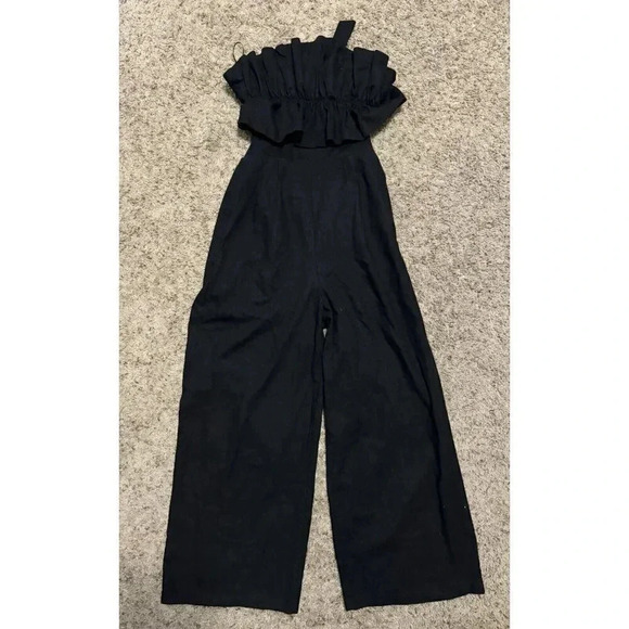ASTR The Label Black Ruffle Tube Top Strapless Sexy Back Jumpsuit XS Party - Picture 2 of 12
